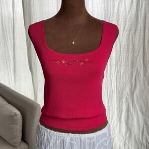 90s Vintage Studio I Pink Ribbed Tank Embroidered Floral Beaded Scoop Neck 10